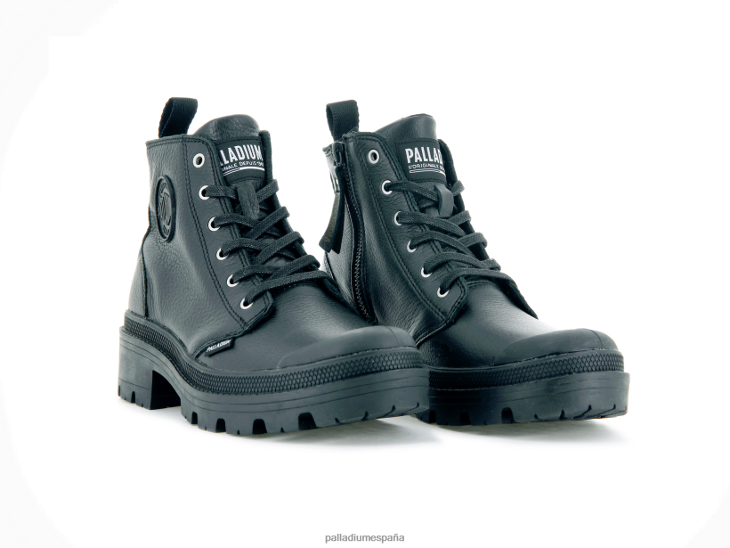 mujer cuero palabase Palladium negro botas DF42XP233